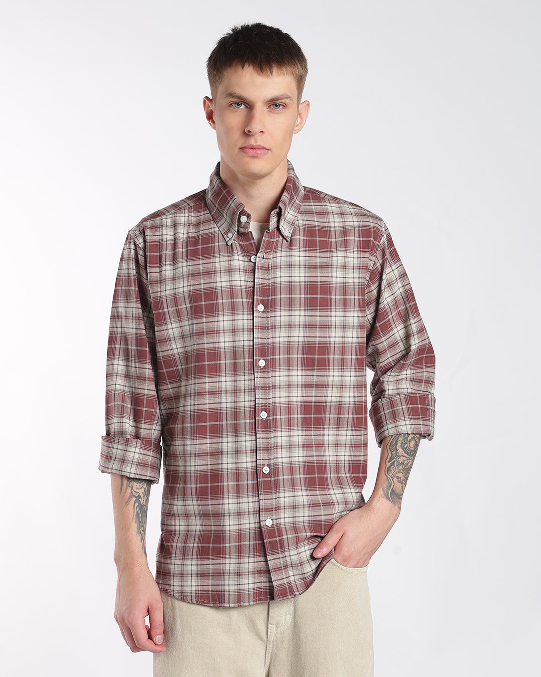 Maroon Heritage Check Regular Fit Shirt