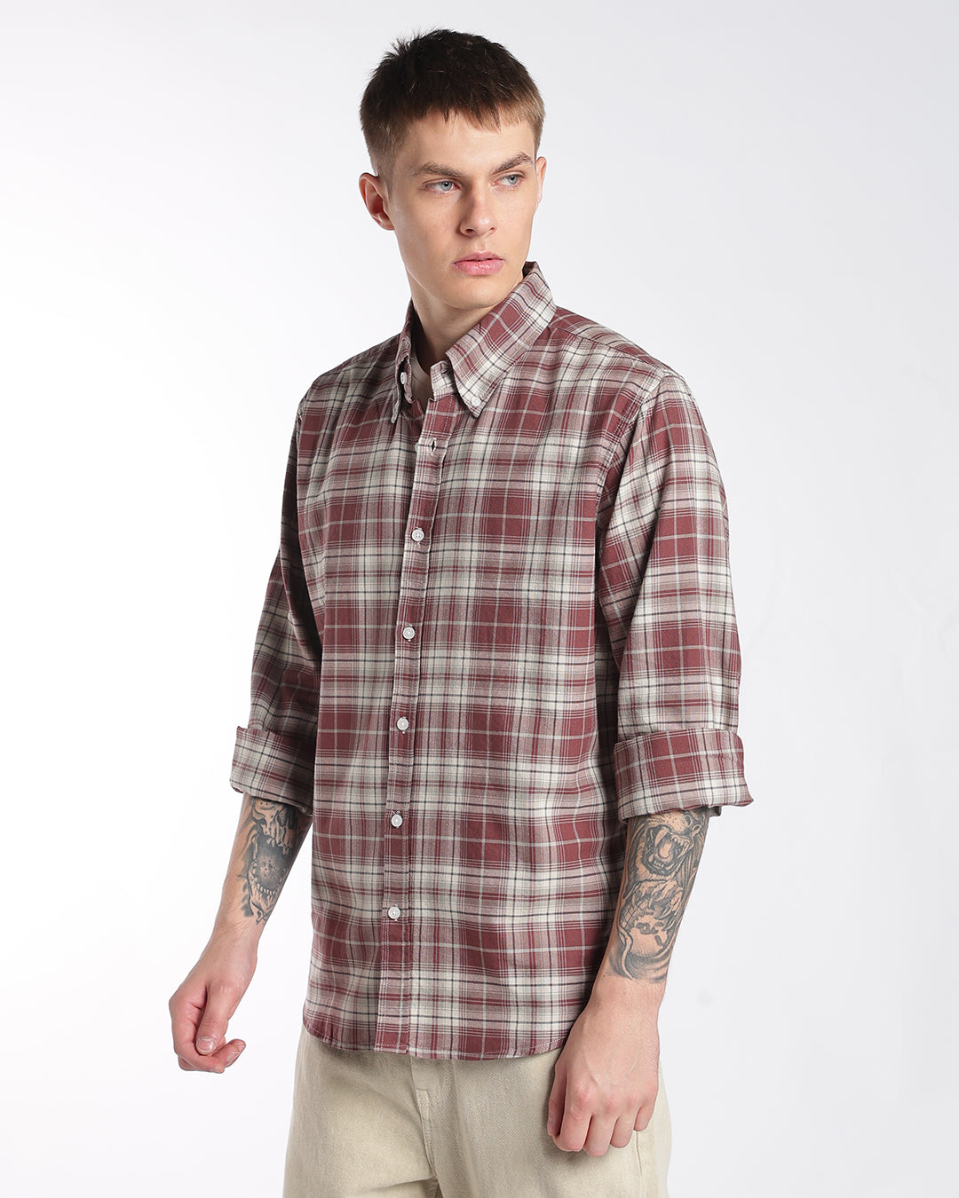 Maroon Heritage Check Regular Fit Shirt