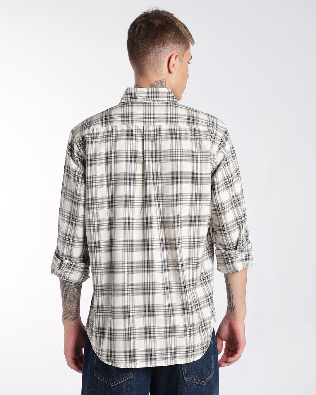 Light Beige Multi-Plaid Button-Down Regular Fit Shirt