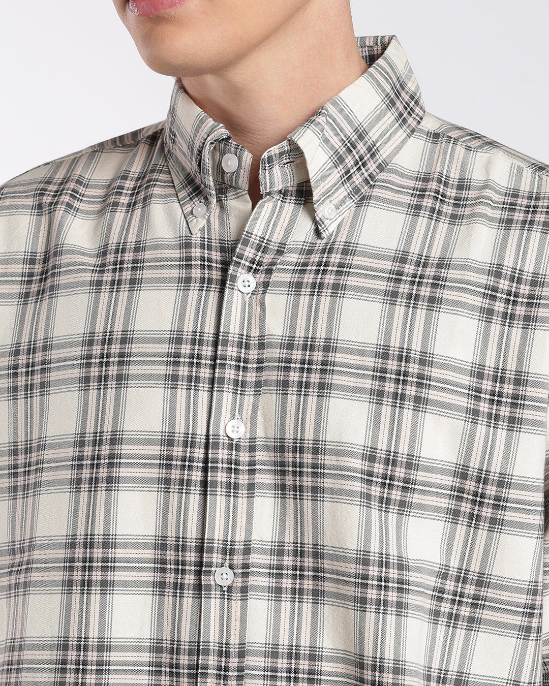 Light Beige Multi-Plaid Button-Down Regular Fit Shirt