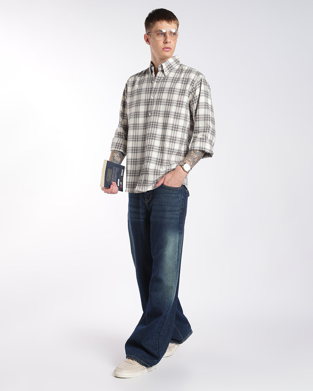 Light Beige Multi-Plaid Button-Down Regular Fit Shirt