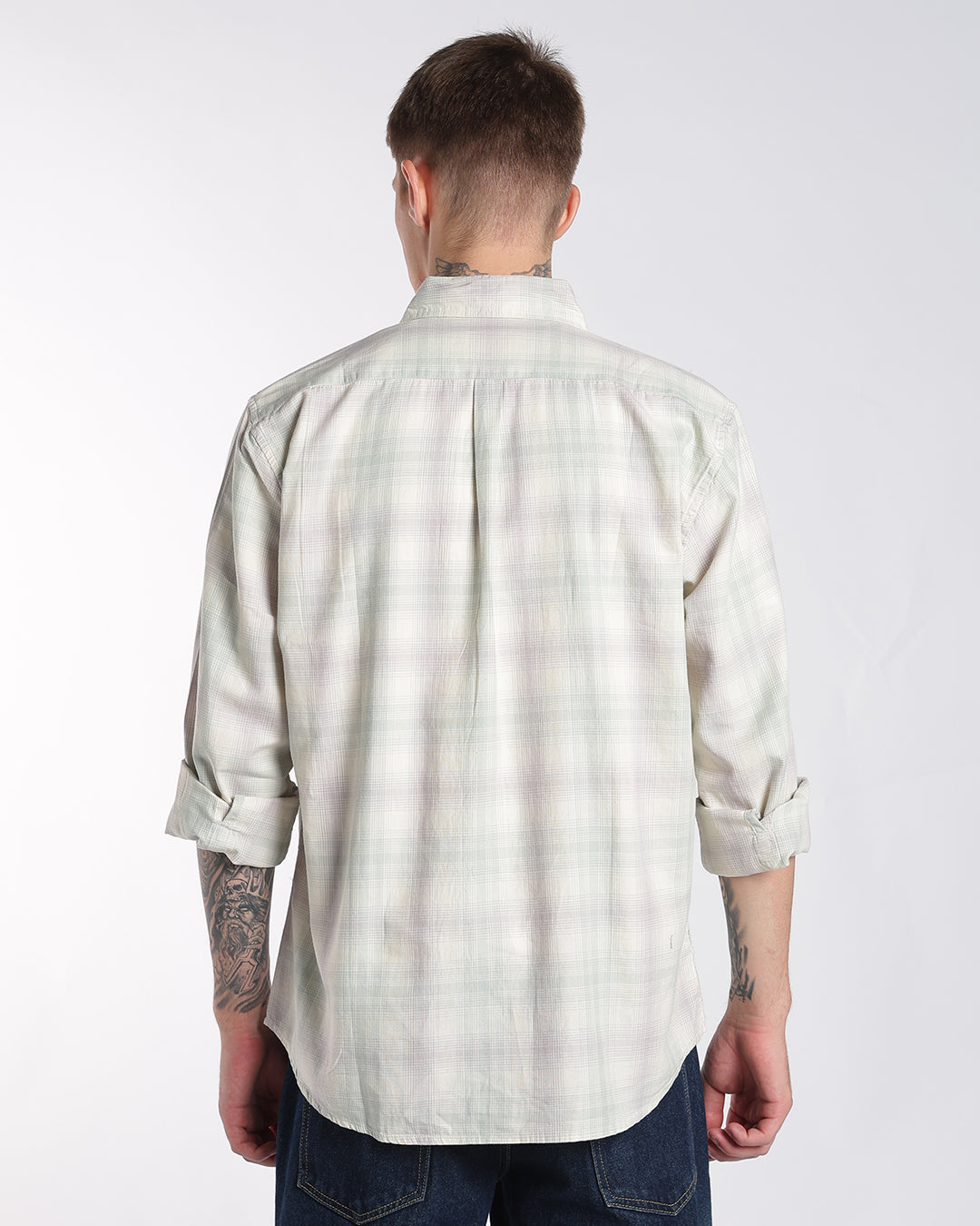 Sage Green & Soft Cream Plaid Regular Fit Shirt