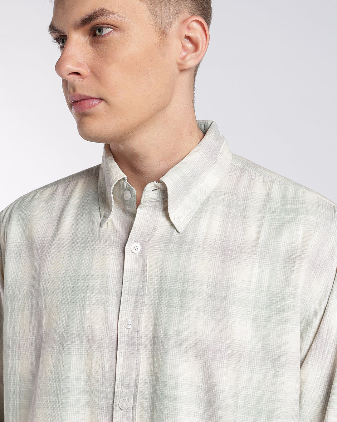 Sage Green & Soft Cream Plaid Regular Fit Shirt
