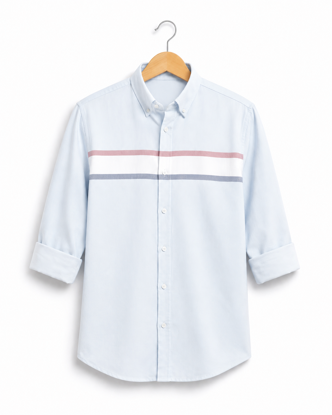 Sky Blue horizontal Stripe Button Down Shirt