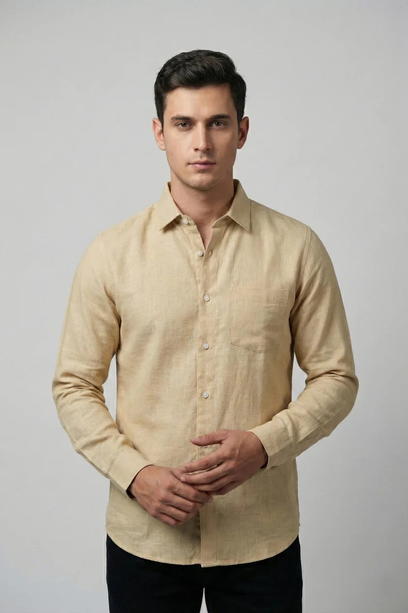 Beige Cotton Linen Shirt