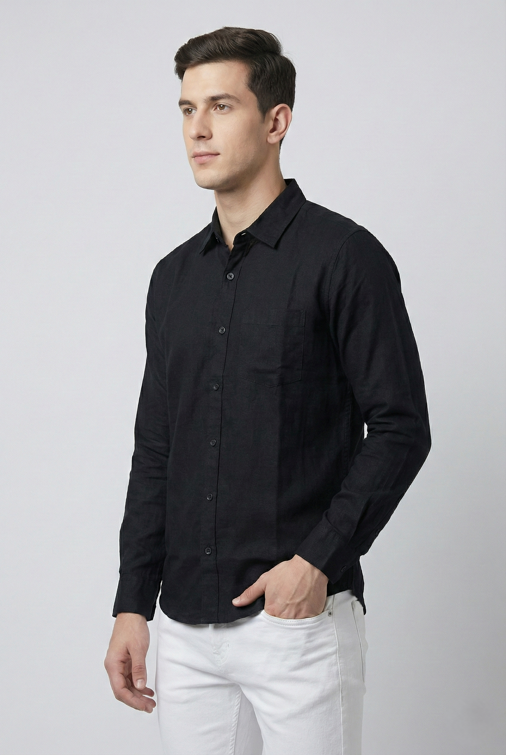 Black Cotton Linen Shirt