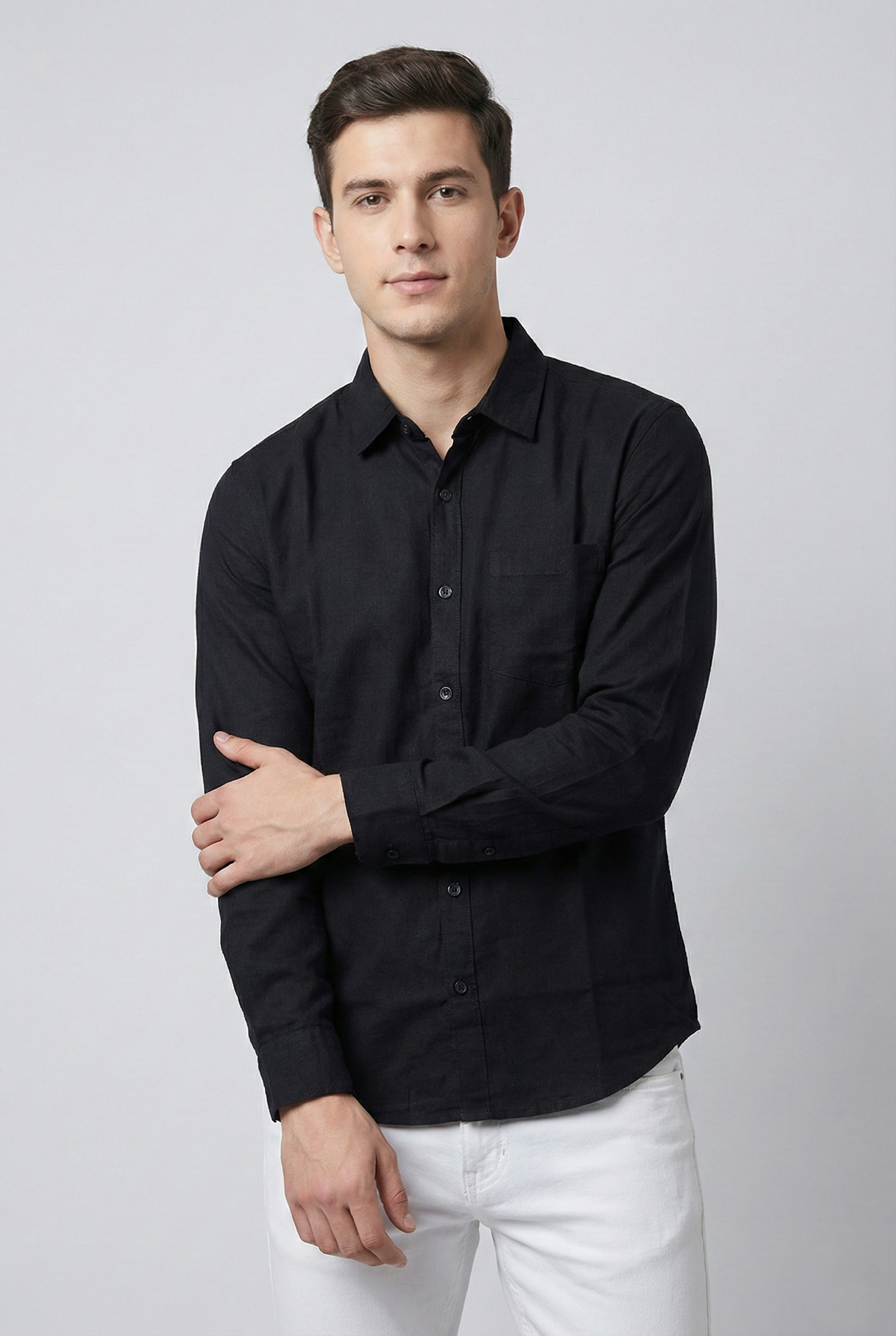 Black Cotton Linen Shirt