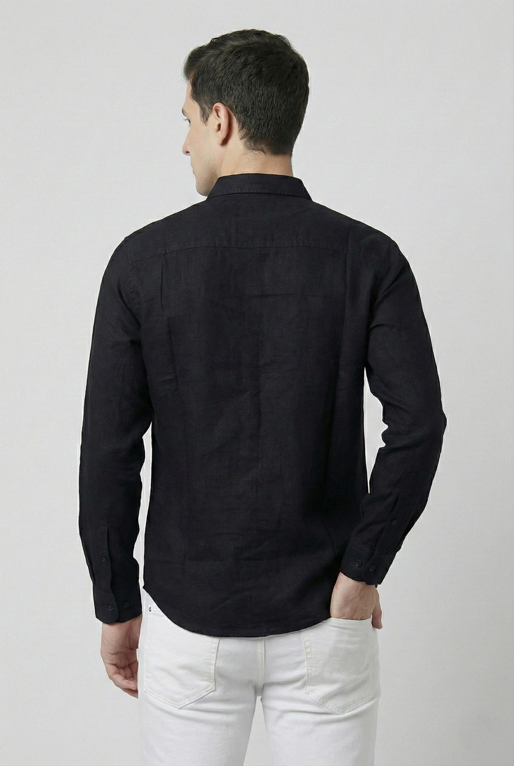 Black Cotton Linen Shirt