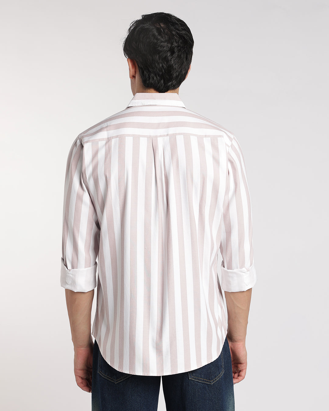 Classic Beige & White Vertical Stripe Shirt