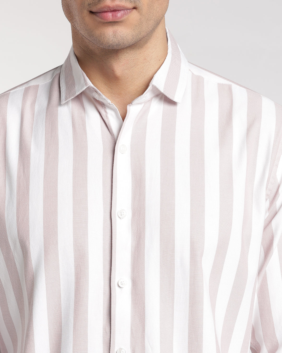 Classic Beige & White Vertical Stripe Shirt