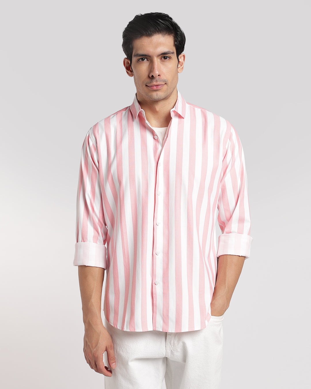 Classic Pink & White Vertical Stripe Shirt