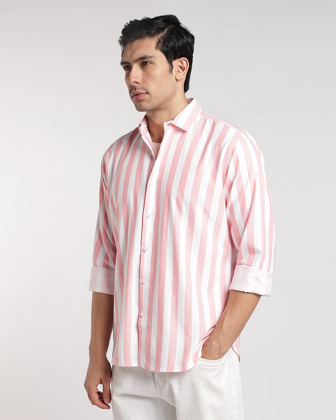 Classic Pink & White Vertical Stripe Shirt