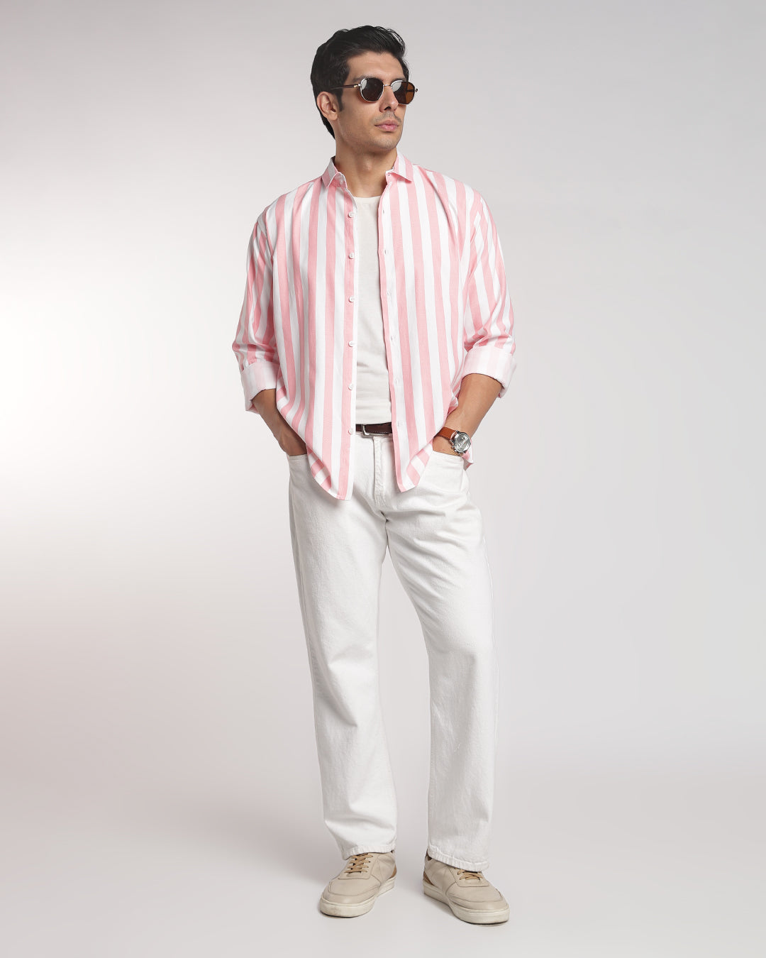 Classic Pink & White Vertical Stripe Shirt