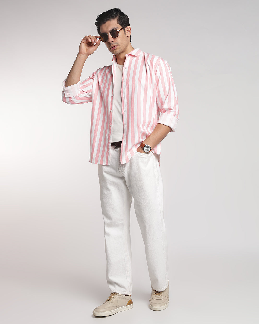 Classic Pink & White Vertical Stripe Shirt