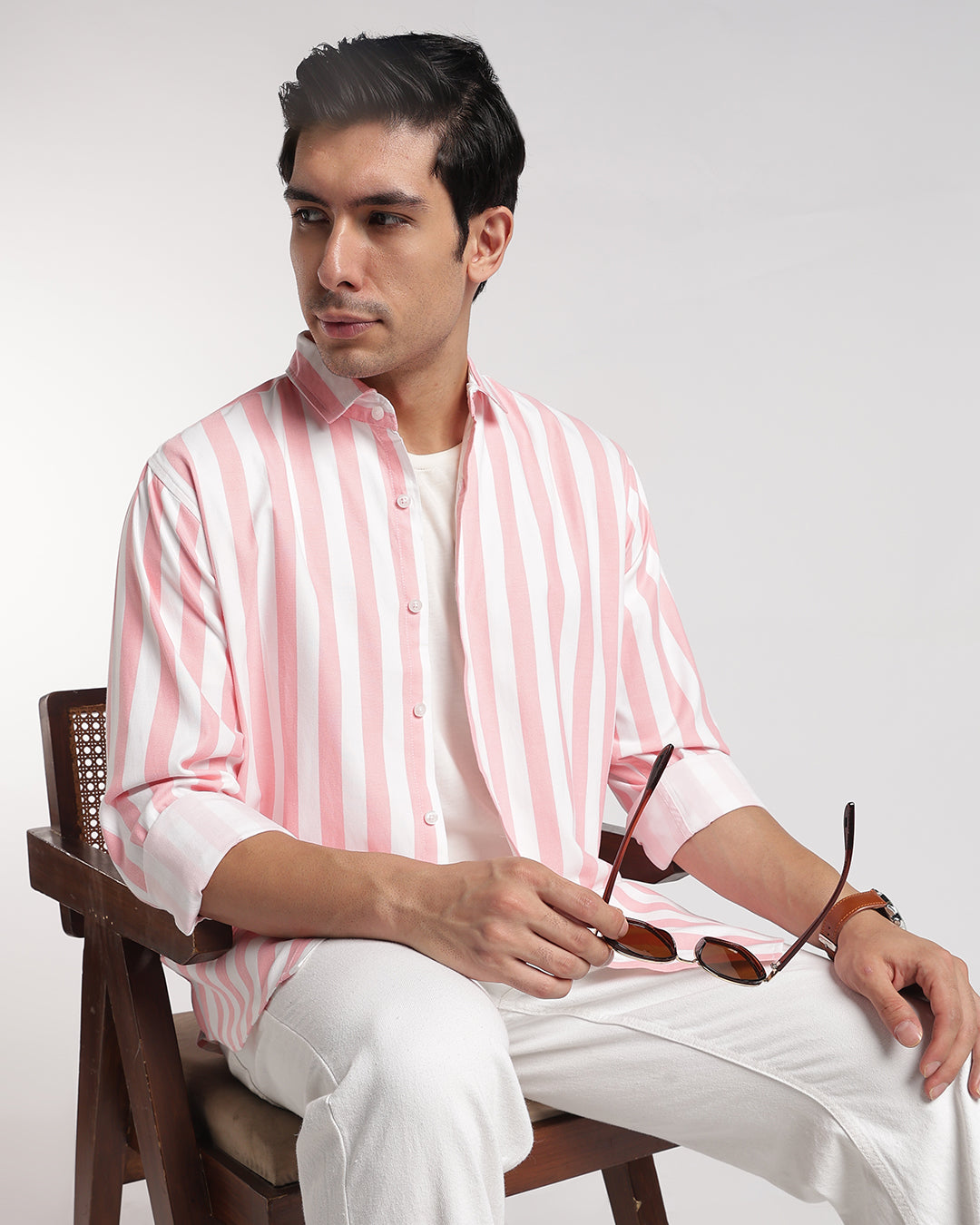 Classic Pink & White Vertical Stripe Shirt