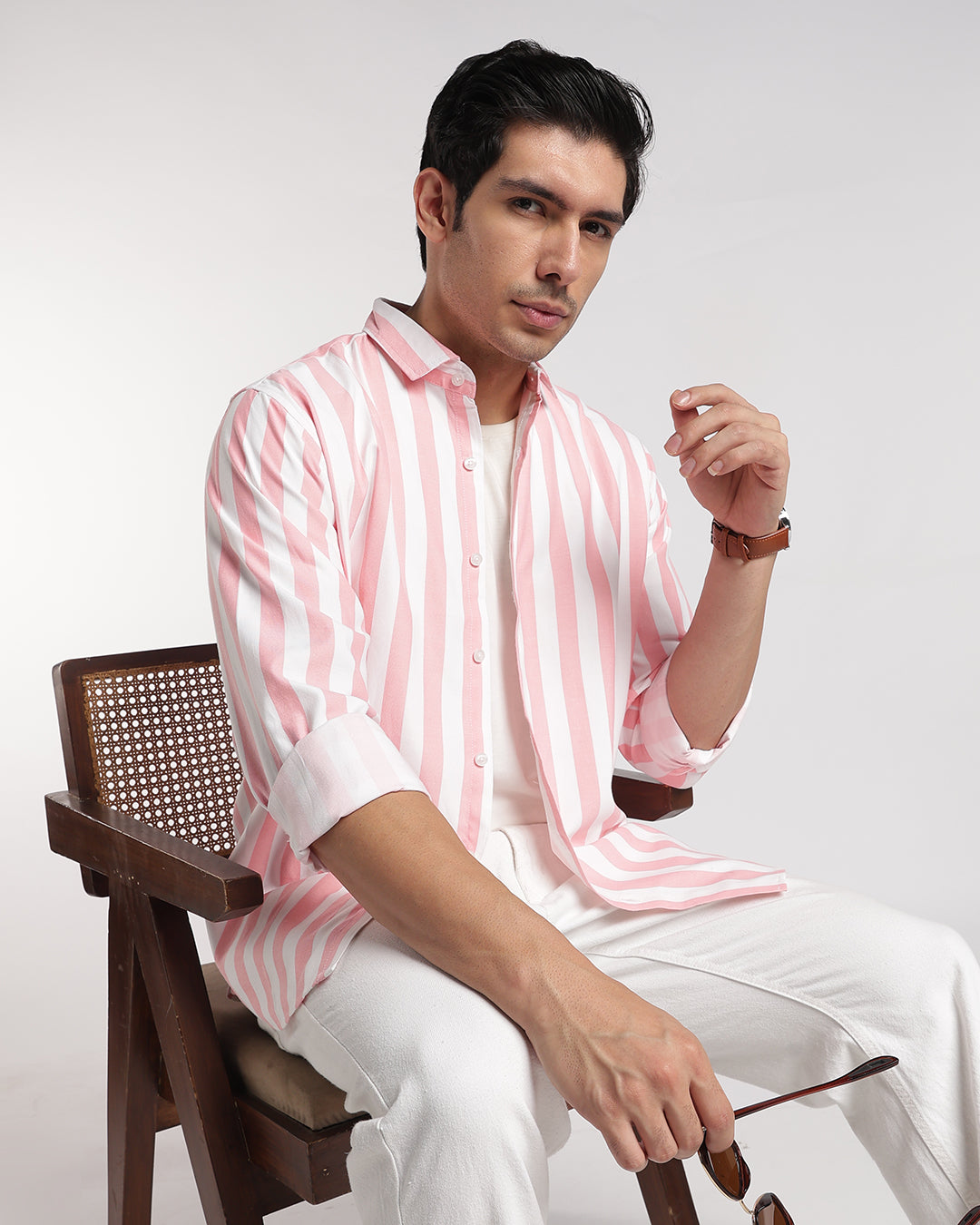 Classic Pink & White Vertical Stripe Shirt