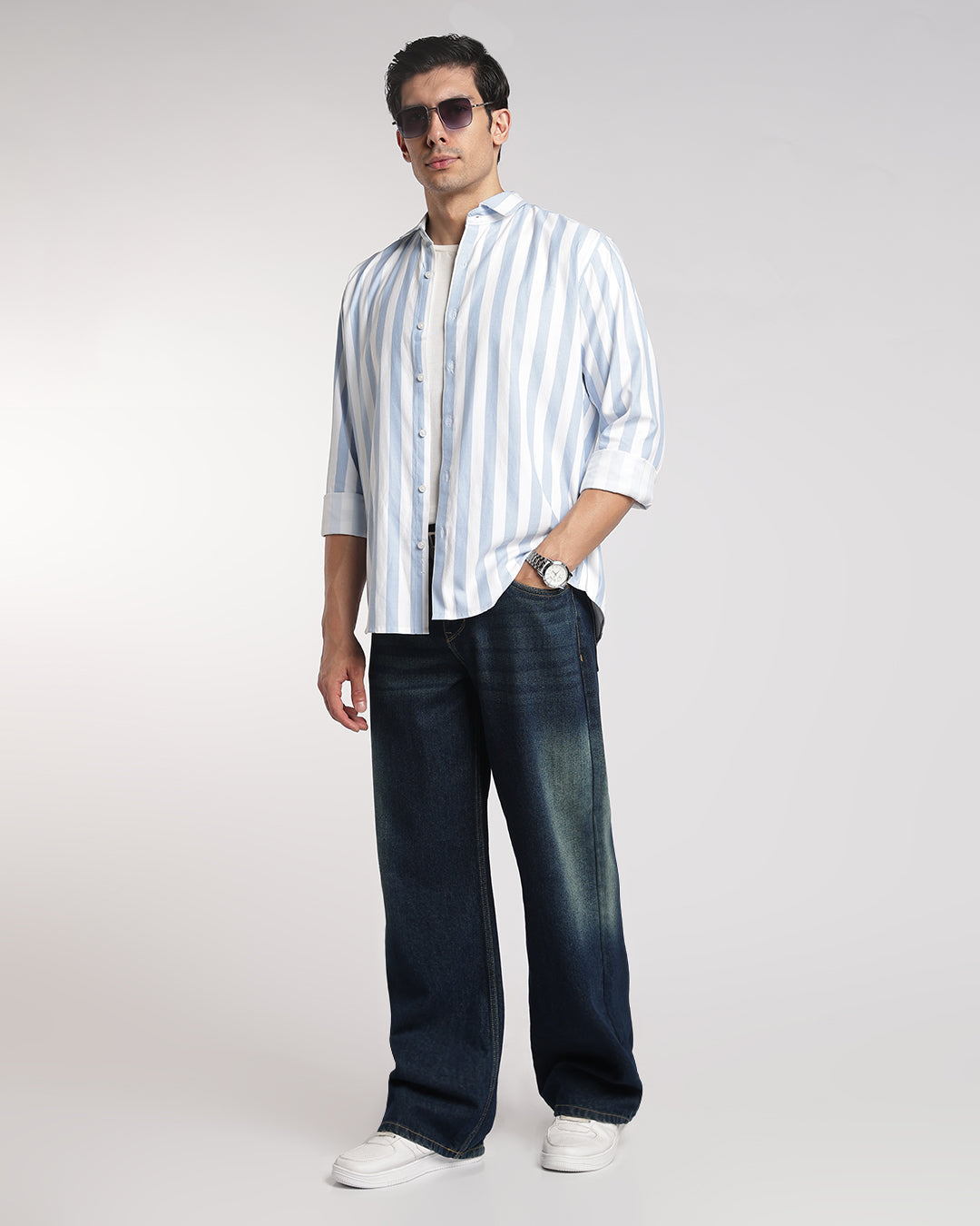 Classic Light Blue And White Vertical Stripe Shirt
