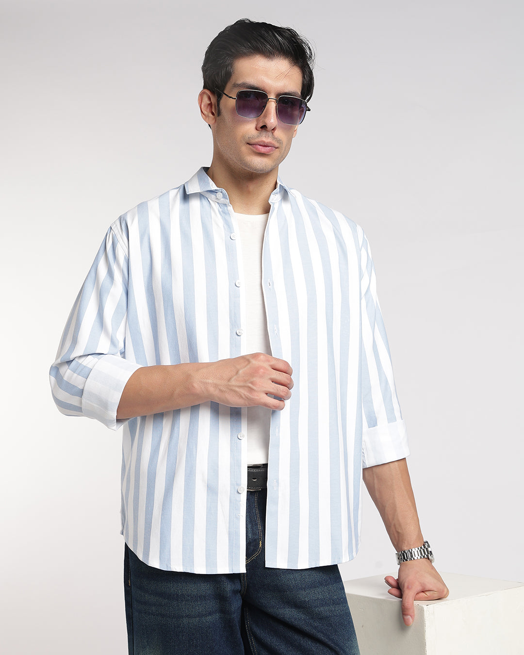 Classic Light Blue And White Vertical Stripe Shirt