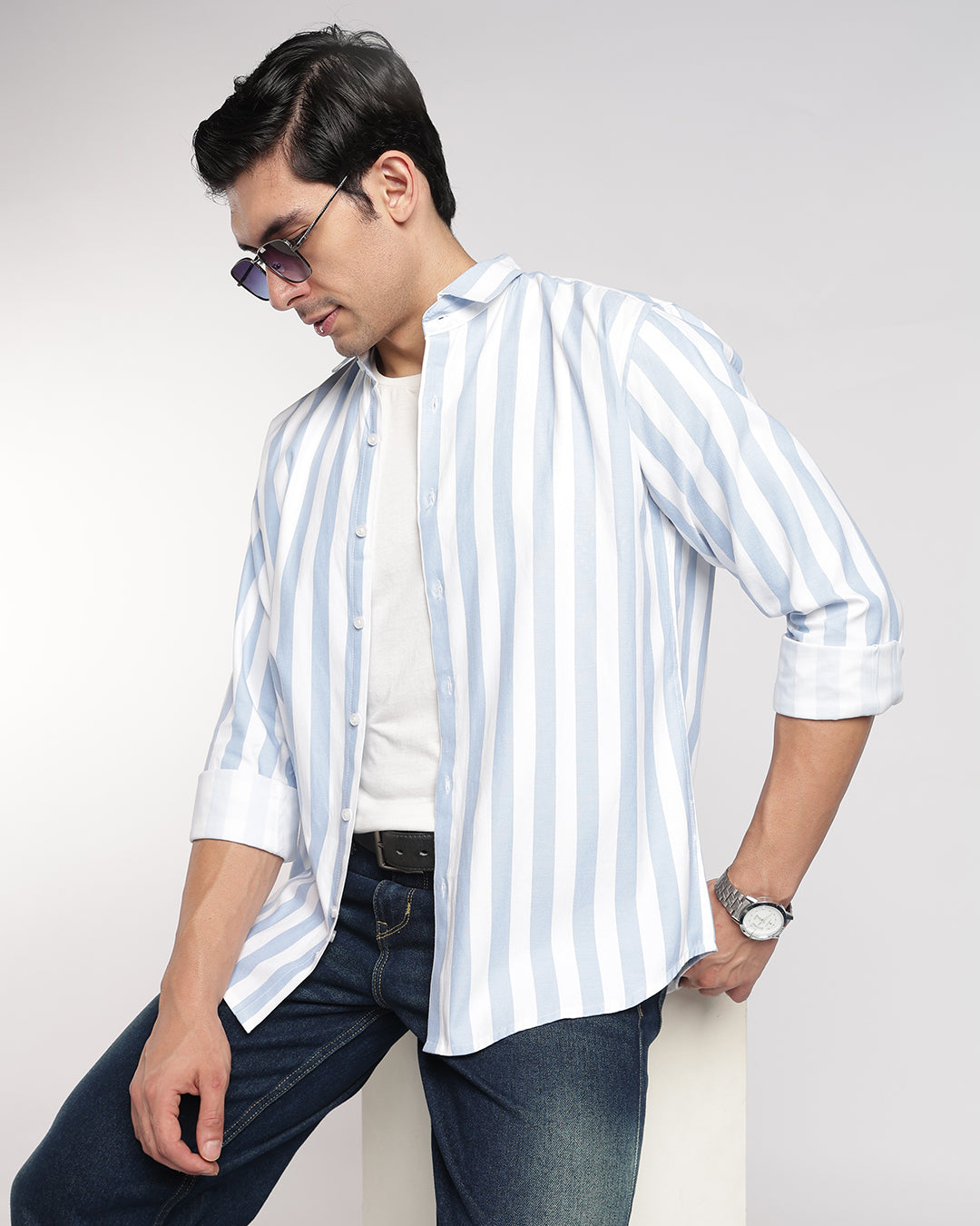 Classic Light Blue And White Vertical Stripe Shirt