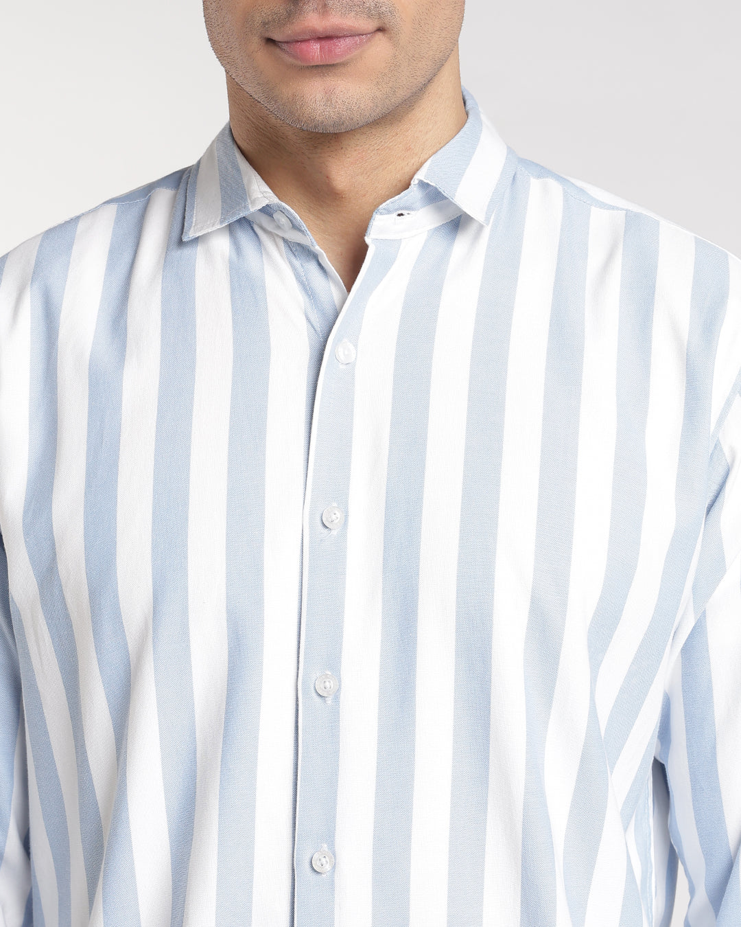 Classic Light Blue And White Vertical Stripe Shirt
