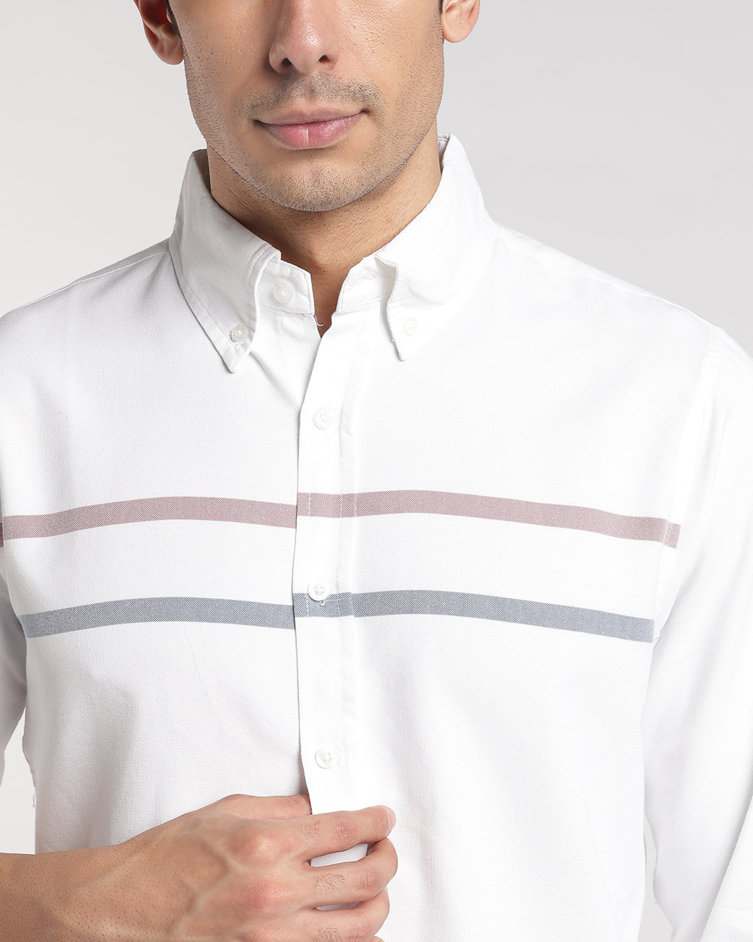 Classic White horizontal Stripe Button Down Shirt