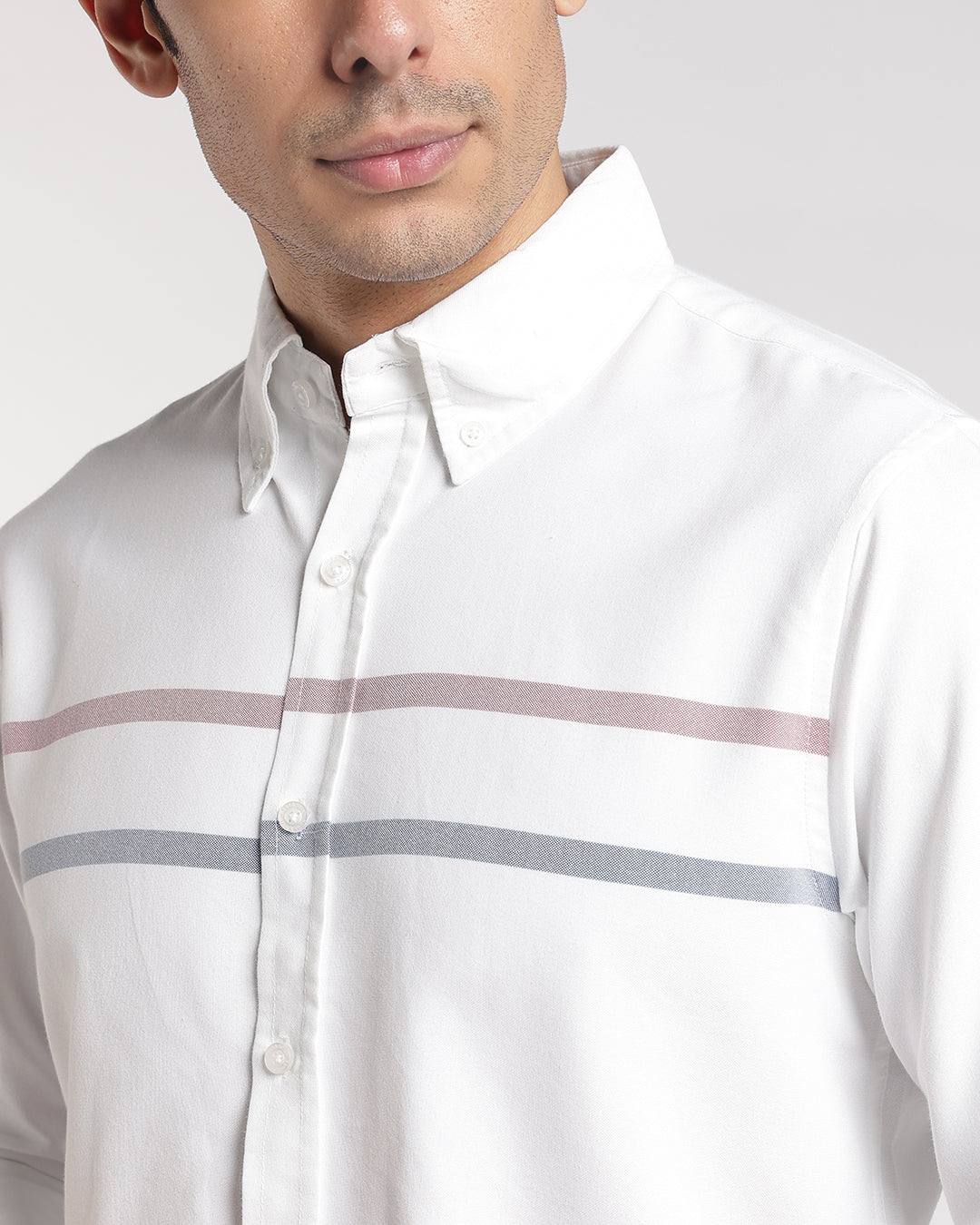 Classic White horizontal Stripe Button Down Shirt