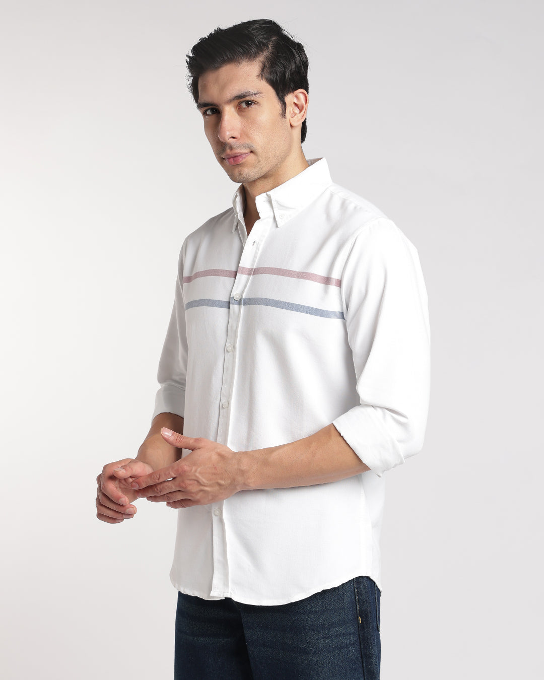 Classic White horizontal Stripe Button Down Shirt