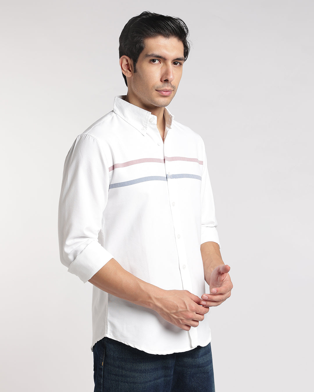 Classic White horizontal Stripe Button Down Shirt