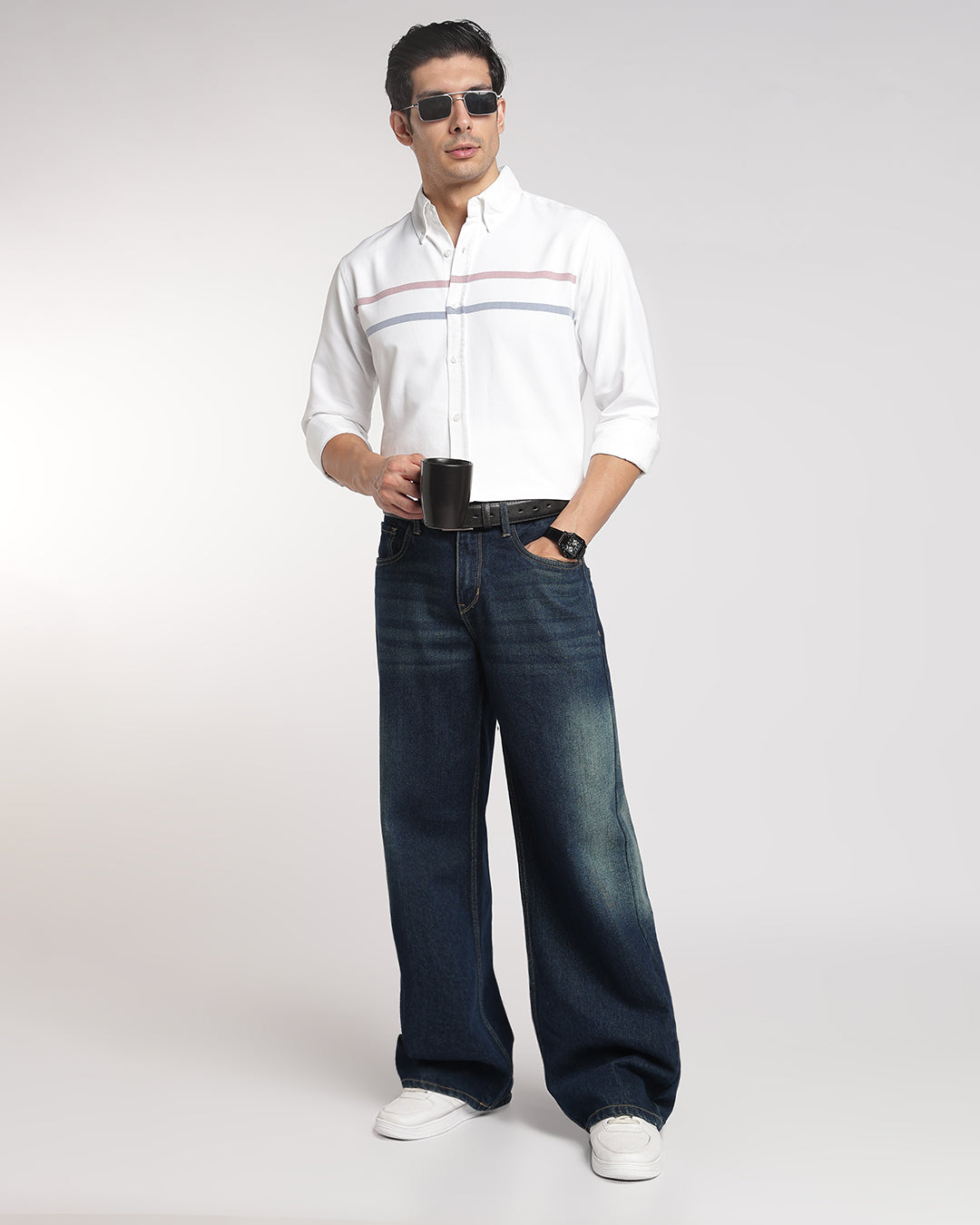 Classic White horizontal Stripe Button Down Shirt