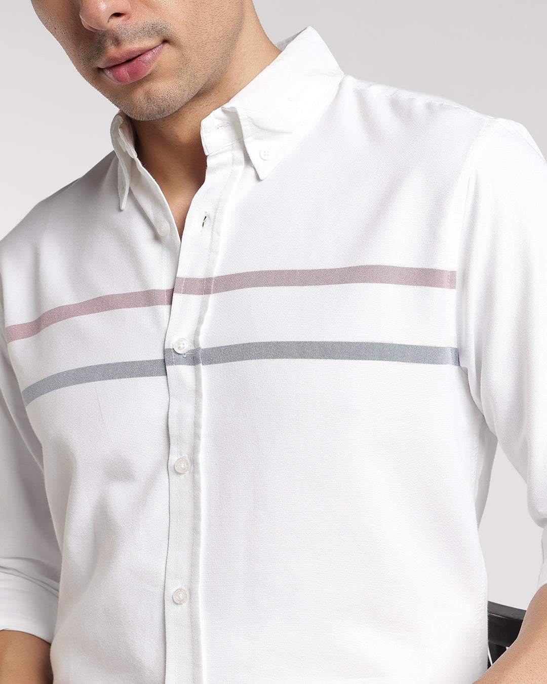 Classic White horizontal Stripe Button Down Shirt