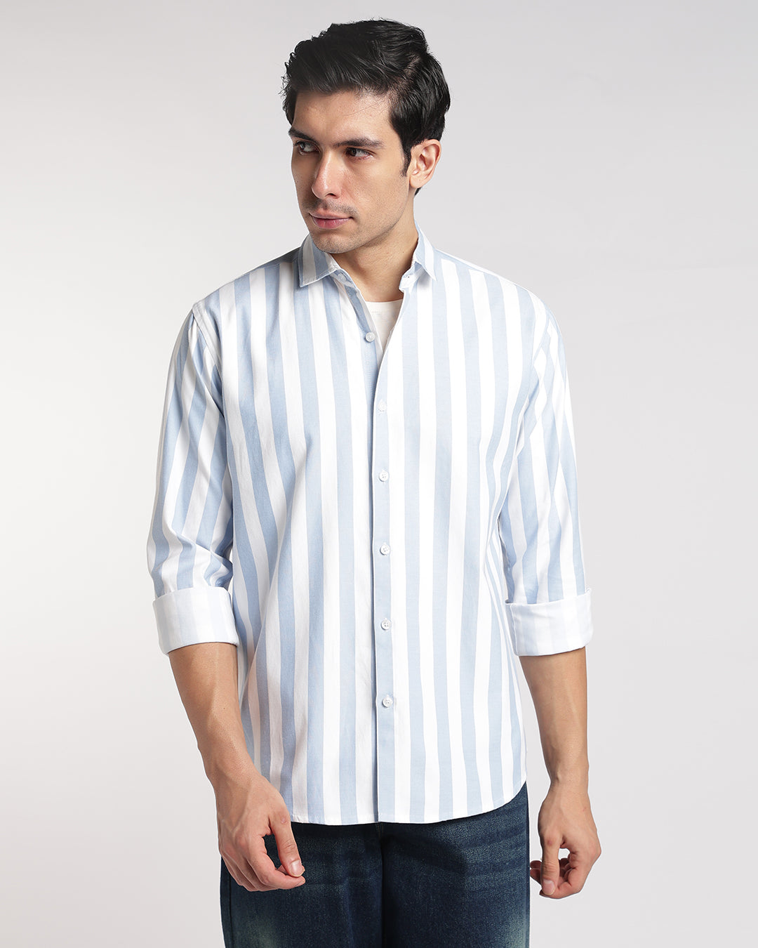 Classic Light Blue And White Vertical Stripe Shirt