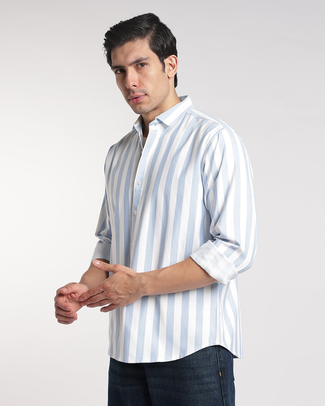 Classic Light Blue And White Vertical Stripe Shirt