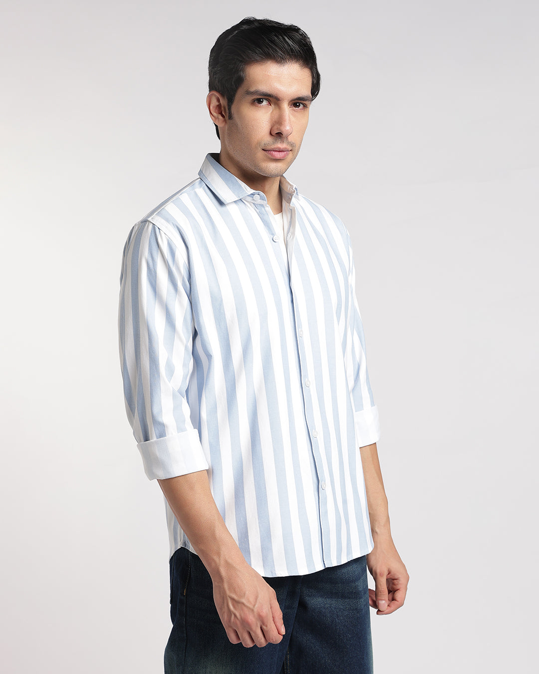 Classic Light Blue And White Vertical Stripe Shirt