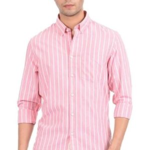 Men Striped Regular Fit Pink Shirt