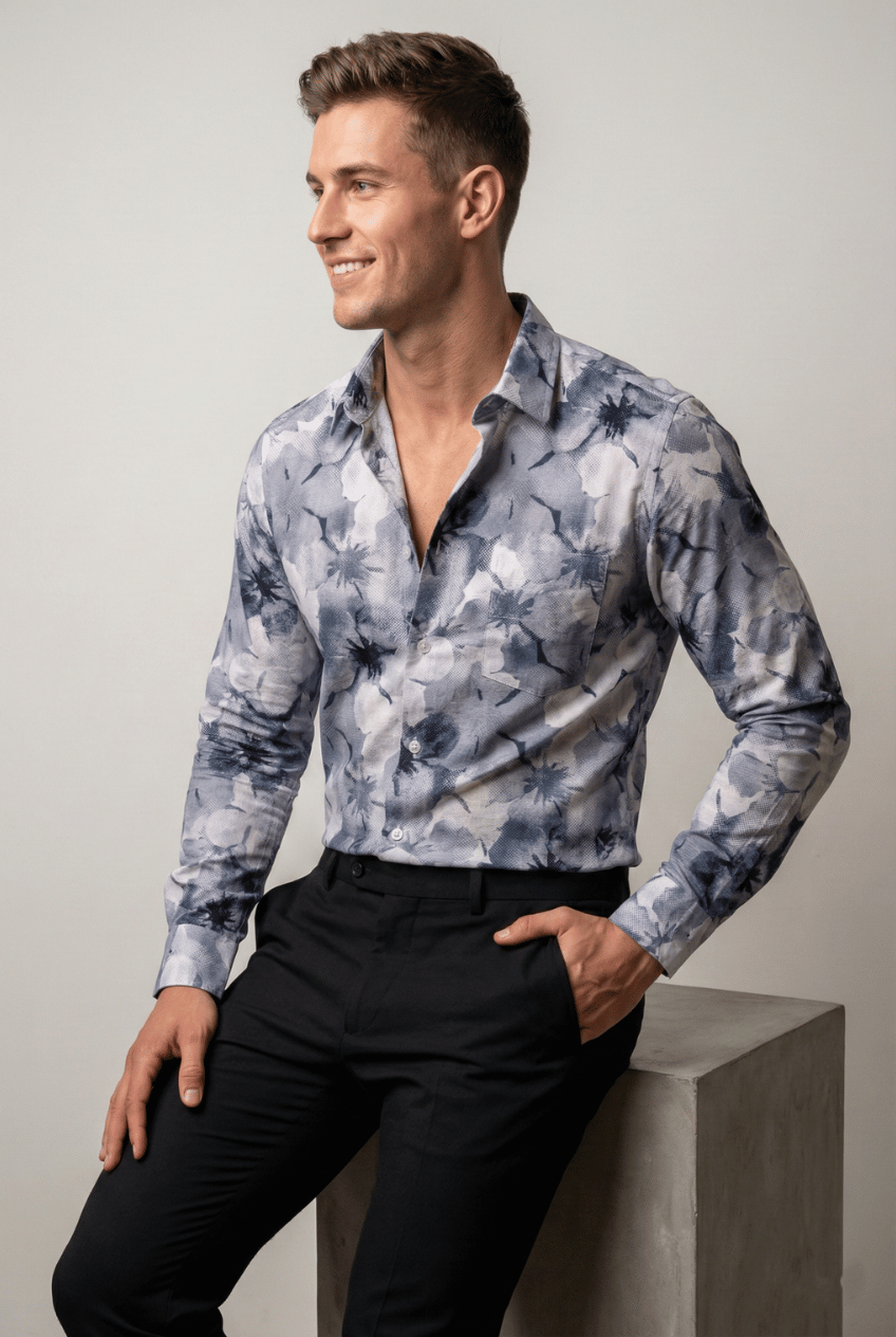 Blue Floral Print Shirt