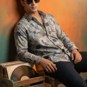 LIGHT BEIGE GEOMETRIC PRINTED SHIRT