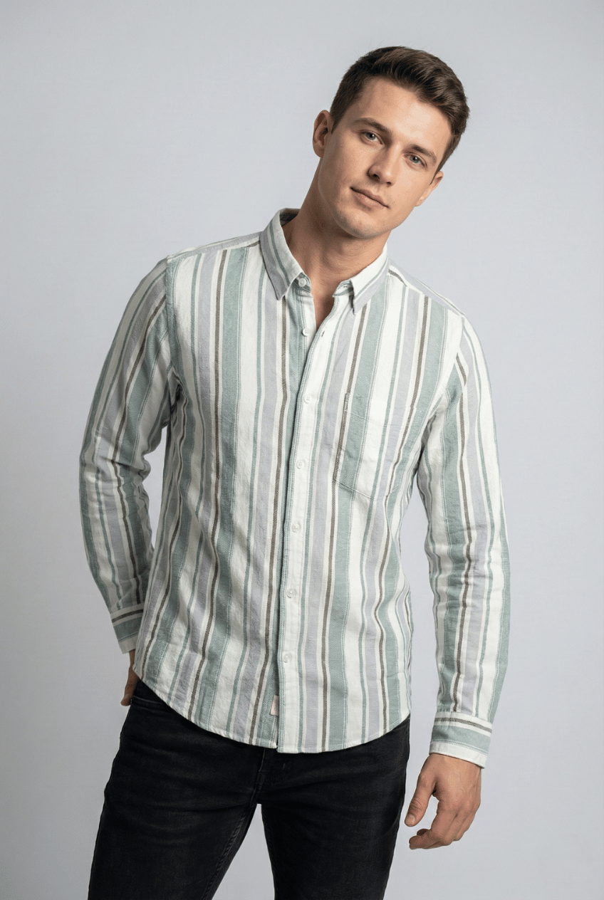 Pastel Green Broad Striped Shirt