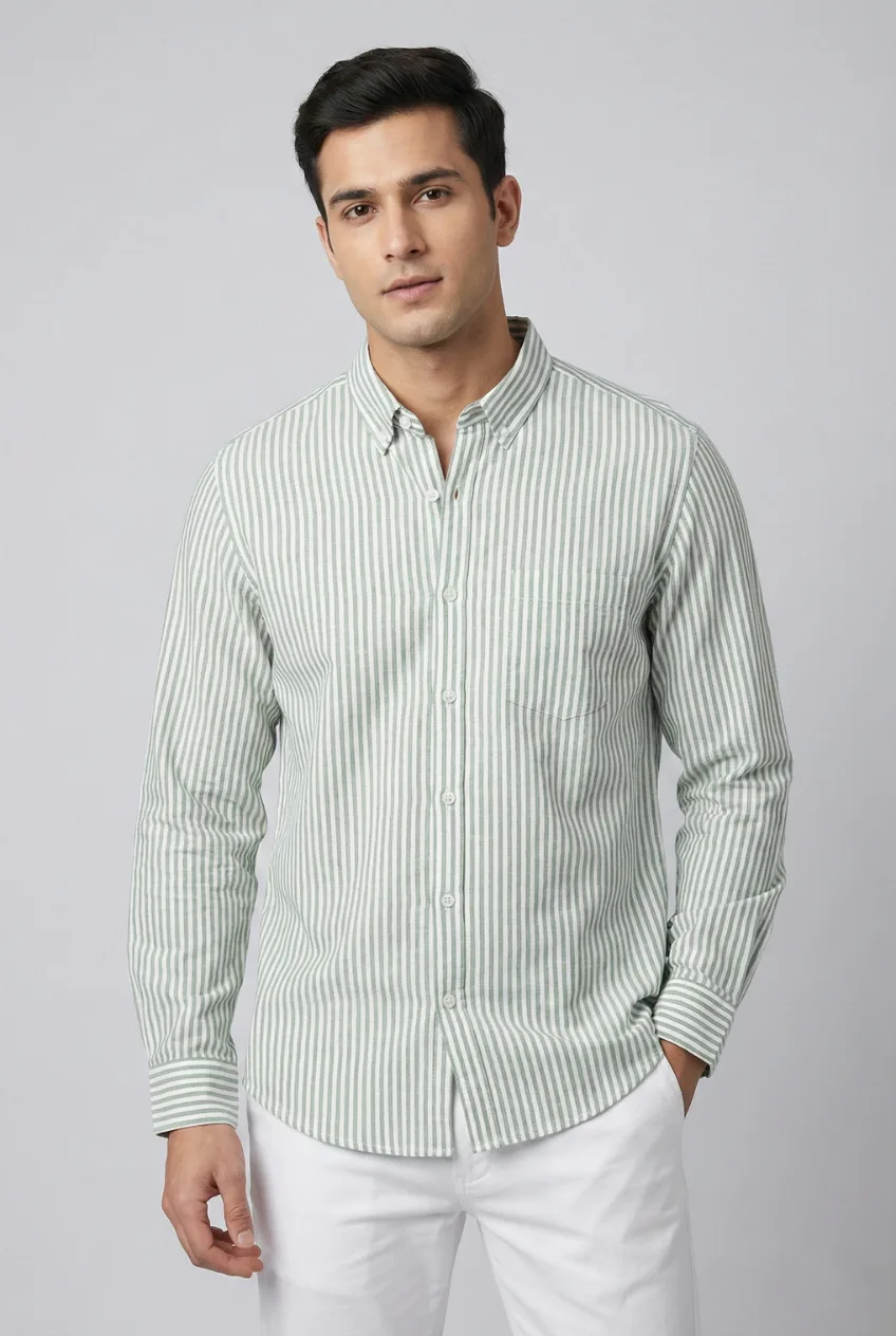 Olive Green Oxford Stripe Shirt