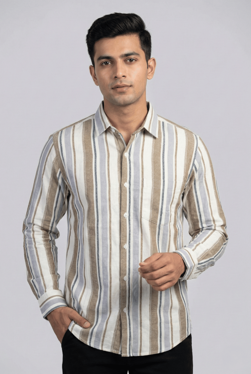 Sand Brown Broad Striped Shirt